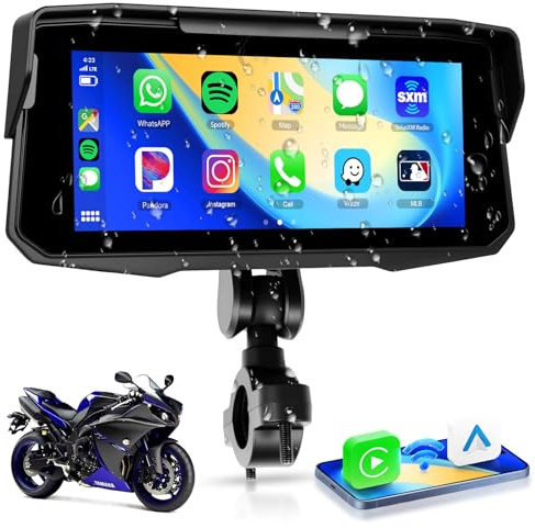 Hodozzy Motorcycle Carplay Screen with Bluetooth, Wireless Android Auto Touchscreen 6.86 Inch Portable Carplay Car Stereo for Moto, Waterproof Support Dual BT TF EQ, Voice Control, GPS Navigation