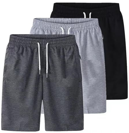 Lot de 3 Shorts D'été en Coton Short Cargo Homme Pantacourt Homme Taille Élastique Pantalon Court éTé Coton Cordon de Serrage Bermuda de Travail Couleur Unie Sport Fitness Loisirs Jogging