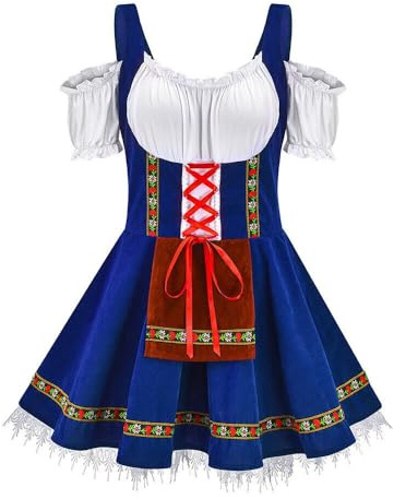 Vocole Women Beer Festival Costumes Women's Oktoberfest German Bavarnian Traditional Dirndl Halloween Fancy Dress (Blue,L)
