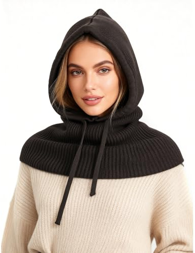 TAGVO Passamontagna 2 in 1 con Sciarpa con Cappuccio, Cappello Invernale a Maglia Antivento, Sciarpa Berretto Morbido e Caldo, Scaldacollo per Uomo e Donna