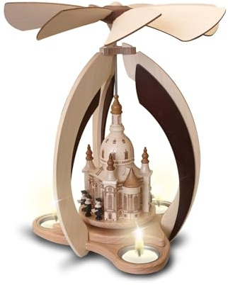 Rudolphs Schatzkiste Modern Tea Light Pyramid with Dresden Frauenkirche and Figures W x H x D 24 x 28.5 x 24 cm Christmas Pyramid Dresden Dome Church Tea Light Turner Church Pyramid Archi