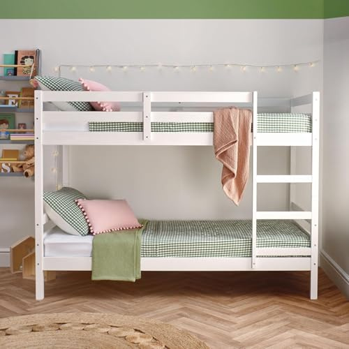 Home Treats White Wooden Bunk Bed For Kids Children Teenagers | Splittable Bed & Day Bed | Twin Sleeper Single bed With Ladder & Rail (Bunk Bed Only)