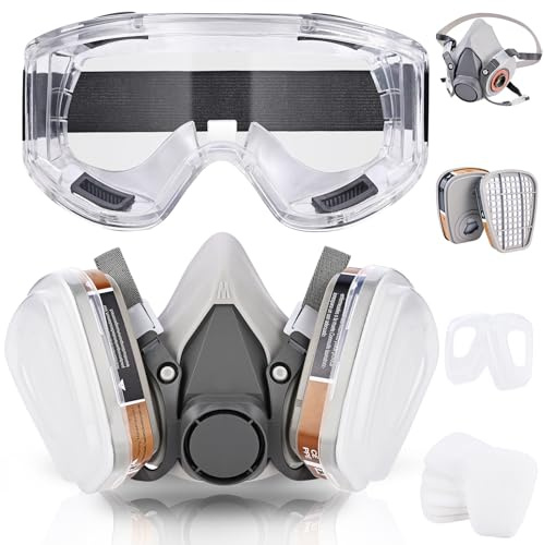 Faburo Atemschutzmaske Set, Gasmaske Halbmaske Staubmaske mit Filter, Staubschutzmaske Atemschutzmaske Gase Dämpfe Lackiermaske für Feinstaub Lackieren Schleifen Polieren, Feinstaubmaske