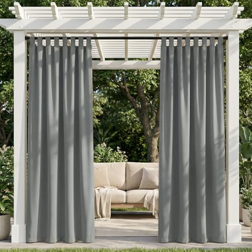 TOPICK Rideaux d'extérieur à Pattes L132 x H245 cm, Gris Clair,2Pièce