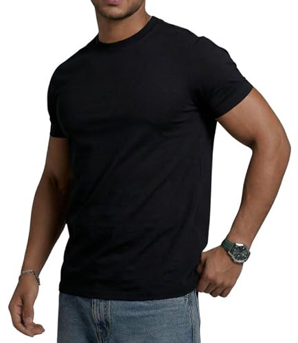 Le T-Shirt Iconique Homme Col Rond Coupe Ajustée - T-Shirt Homme Coton Doux Respirant sans Étiquette - Tee Shirt Homme L