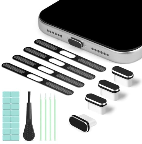 AOOSU 20 stycken USB-C dammskydd silikon, med typ C skyddskåpa och högtalare dammskydd, rengöringslera kompatibel med de flesta typ C mobiltelefon surfplatta laddningsuttag skydd tillbehör – svart