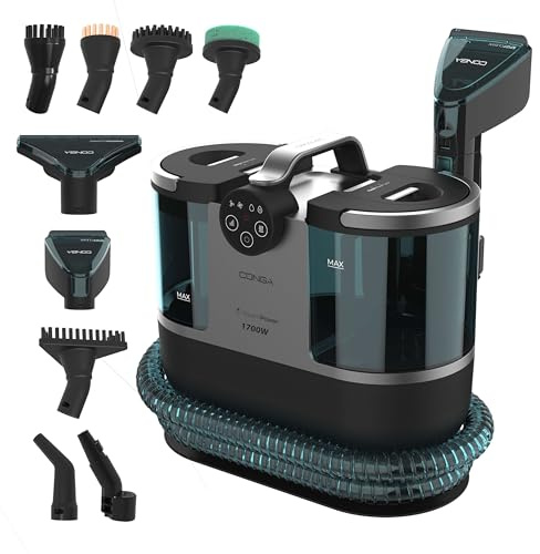 Cecotec Pulitore Tappezzeria Conga 7000 Carpet&Spot Clean Steam XXL Pro. 1700W, Funzione 3 in 1, Vapore e Acqua Calda, Raggio 9m, 15 Accessori, Lavavetri, Autopulizia, Igiene Perfetta