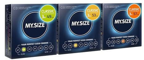 MY.SIZE Classic kondomer 3-paket provförpackning 49-57 mm bredd 3 x 3 stycken premium extra tunna känsla vegansk