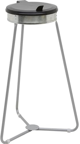 eurokraft | Müllsackhalter aus Stahl mit Kunststoffdeckel | für Volumen bis 120 l | Dreibeingestell | Deckel schwarz
