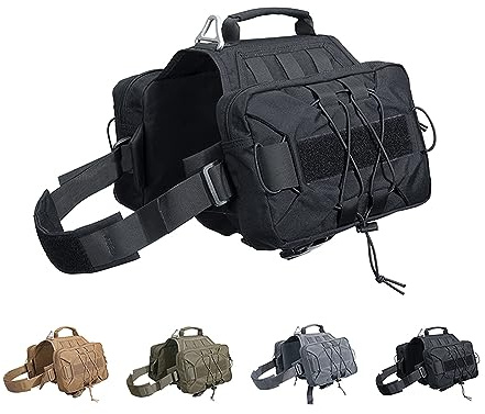 EXCELLENT ELITE SPANKER Sac à Dos pour Chien Hound Sac à Dos de Selle pour Le Voyage, Le Camping et la randonnée pour Chiens de Moyenne et Grande Taille avec 2 Poches latérales spacieuses(BLK-L)