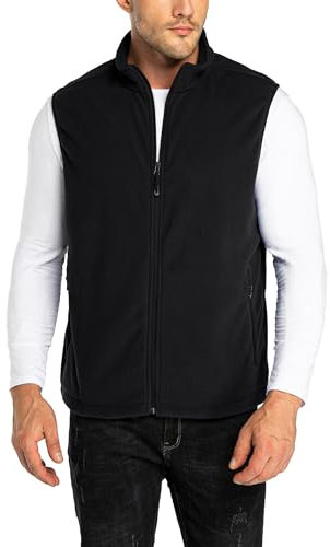 33,000ft Herren Fleece Weste Jacke Standkragen Ultraleicht Outdoor Ärmellose Fleecejacke Gilets Tops Fleeceweste Herren mit Taschen Reißverschluss (Schwarz,XL)