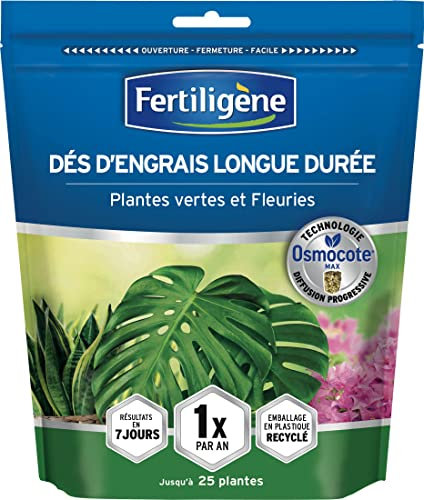 FERTILIGENE OSPPBN - Dés d'Engrais Longue Durée Osmocote Max Plantes Vertes et Fleuries x25 - Pratique, 1 seule application par an - Protège les racines - Résultats dès 1semaine - Pour 25 plantes