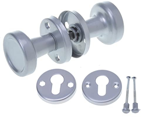 Aqbau® Türknopf Drehbar mit rosette PZ Knopfdrücker Drehknauf zimmertür Türknauf Komplettes Set Türknöpfe inkl. Bolzen und Schrauben Türklinke Türgriffe Knauf (Silber)