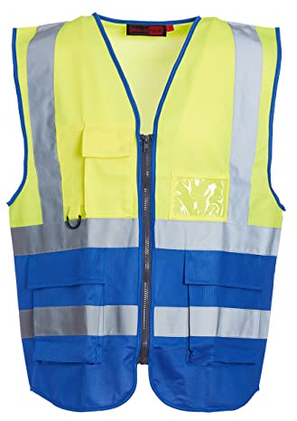 Blackrock Yellow & Blue Premium Hi Vis Vest, With Pockets, Size XL | ID Pouch & Key Loop, Mens Womens Reflective High Vis Vests With Secure Zip, Safety Vest Security Clothing, Fully EN Certified