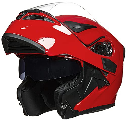 ILM Motorcycle Dual Visor Flip up Modular Full Face Helmet DOT with 6 Colors Model 902 (XL, Bright Red)
