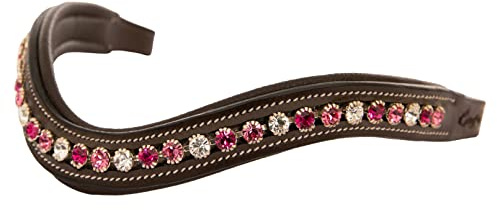Exion Curved Crystal Browband for Horses – Soft Padded Bling English Bridle Brow Band | Dressage, Show, Jumping | Black, Brown | Clear Light Pink & Maroon Crystal Browband For Horses