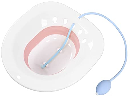Jiawu Sitzbad für Toilettensitz, Hämorrhoiden, Postpartum Care Basin, mit Flusher, Rosa, Kunststoff