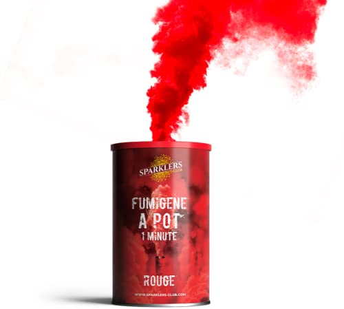 SPARKLERS CLUB Fumigène en Pot 1 MINUTE couleur Rouge - Allumage à mèche, durée 60 secondes, fumigene couleur à poser au Sol - fumigene pot au sol - Catégorie F1 - LIVRAISON 24/48H