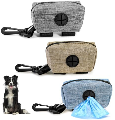 3 Pezzi Porta Sacchetti per Cacca di Cane,Distributore di sacchetti per Escrementi Cani.Può Contenere2-3 Piccoli Rotoli di Sacchetti per Rifiuti di Animali.Contiene anche portachiavi,dolcetti per cani