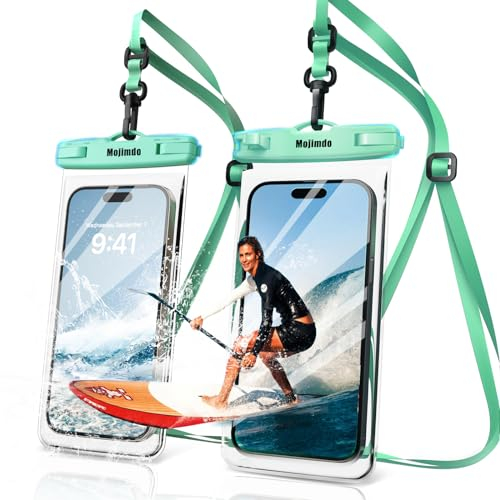 Mojimdo 8,0 Große wasserdichte Handyhülle - IPX8 Unterwasser Handytasche | Urlaub Must Haves | Wasserfeste Hülle für Tauchen Schwimmen für iPhone 15 14 13 12 Pro Max Samsung S23 S22-2er Pack