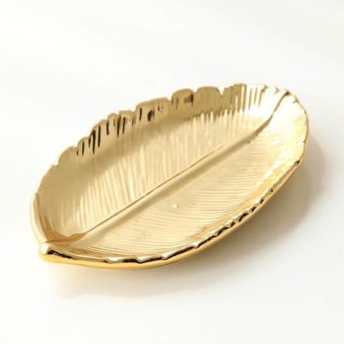 Fituenly 1pc Dekorative Blattgold Keramikplatte Schale Porzellan Süßigkeiten Schmuck Schale Schmuck Fruchte Servierschale Aufbewahrungsplatte