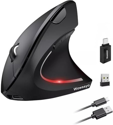 Wowssyo 2.4G Wireless Vertikale Ergonomische, Wiederaufladbar, Optische Maus Vertical Ergonomic Optical Mouse Kabellos für Windows und Mac OS, USB, 800/1200/1600 DPI, 5 Tasten