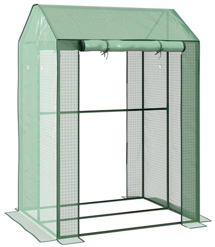 Outsunny Serre de Jardin PE, Serre de Balcon, bâche renforcée 135 g/m², châssis en Acier, 2 Portes zippées enroulables, pour légumes Plantes Fleurs, intérieur et extérieur, 100 x 80 x 150 cm Vert