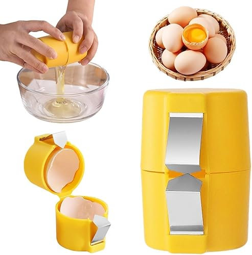 Egg Cracker Tool,Upgraded Stainless Steel Egg Cutter Egg Cracker Tool for Raw Eggs,Quickly Cutting Off Cooked Eggs for Home Kitchen Use (1PCS-Yellow)