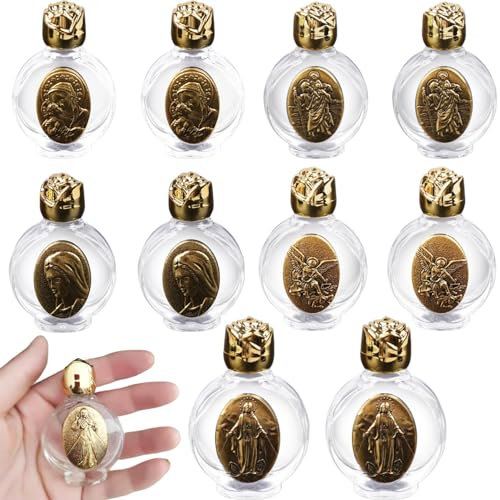 Holy Water Bottle 10PCS Embossed Holy Water Container Empty Glass Holy Water Sprinkler Christian Holy Water Flask for Religious Gift, Home Wedding Decor, Home Decor