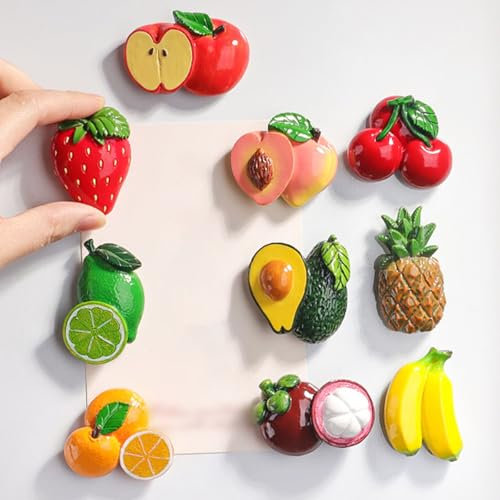 10 Pcs Fruit Fridge Magnets 3D Resin Fruit Fridge Magnets Funny Fridge Magnets Cute Refrigerator Magnets for Refrigerators Whiteboards and Other Items Desk Toys