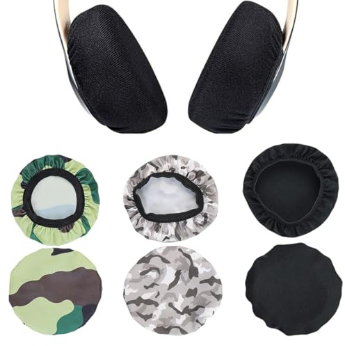 6 Pièces Housse Casque Audio, Housses de Casque Extensibles Lavables, Coussinets Oreillettes de Protection Contre la Saleté, Protection contre la Sueur pour Salle de Sport, Jeux (Noir+Camouflage)