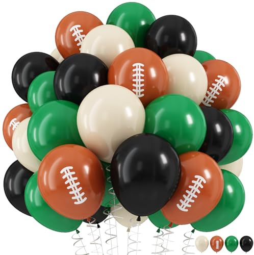 HILAVO Football Balloons, 12 Inch Dark Green Black White Sand with Orange Printed Sports Latex Balloon for Kids Boys Game Football Sport Themed Birthday Party Decor Baby Shower Decorations Supplies