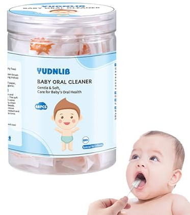 YUDNLIB 48 st baby tungrengörare, engångs baby tandborste mjuk gasväv oral rengöringspinne spädbarn munrengörare för 0-36 månader nyfödd tandvård