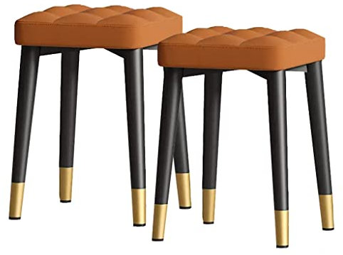 Generisch Esszimmerstühle, 2er-Set, stapelbarer Stuhlhocker, Moderne Küche mit schwarzen Metallbeinen, Akzentstuhl mit Lederpolsterung, weiche Sitze für das Schlafzimmer (/Orange A)