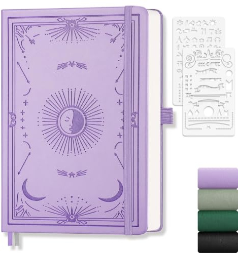 A5 Blank Journal, Light Purple Faux Leather Hardcover Sun Moon Notebook | Artistic Notepad, 192 Pages, 100 GSM Thick Paper, for Women Daily Writing and Gifting, 14.5 x 21 cm