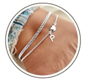 DORANA Anklets for Women Silver Waterproof Initial Anklets with Letter Heart Charm Women Adjustable Ankle Chains Gift for Her Initial Foot Jewelry,P