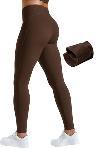 AVGO Women's Fleece Lined Leggings Thermal Warm Winter Tights Scrunch Butt High Waisted Workout Hiking Compression Yoga Pants(Roasted Brown Fleece, M)