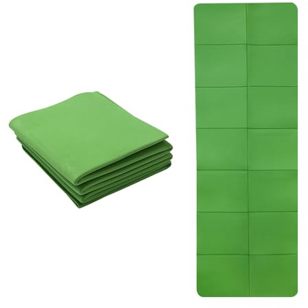 Vikbar yogamatta, halkfri bärbar fitnessmatta, gymnastikmatta halkfri lätt TPE, sport reseyogamatta för resor, pilates, yoga, fitness, sport 183 x 61 x 0,4 cm, gräsgrön