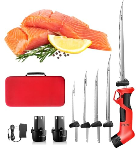 Sladdlös Elektrisk Fiskfilékniv - Elektrisk Fiskfilékniv, 12v Ström + 4 Rostfria Stålblad + Dubbla Batterier + Laddare Halkfri Säkerhetslåsdesign, Lämplig För Fiske, Camping Och Familjemiddagar