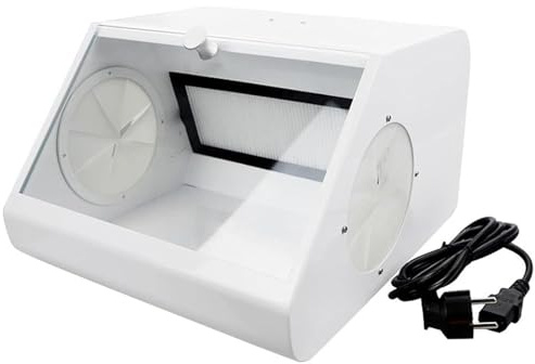 Sandblaster dammuppsamlare för Dental Labs, härdat glasbaffel, lågt brus, sandblästring dammsäkert fodral, tydlig syn, effektiv dammhantering