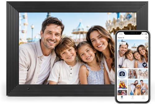 AEEZO Marco Digital de 32 GB, Marco Fotos de Digital con WiFi de 10,1″, Marco Digital con Rotación Automática, Fácil y Rápido Intercambio Remoto de Fotos y Vídeos a Través de AiMOR (Negro a Rayas)
