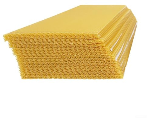 Evenoonest Lot de 30 feuilles de cire d'abeille pour fabrication de bougies et fond de teint en ruche, cire naturelle 1005, durable, biodégradable, jaune, 415 x 195 mm