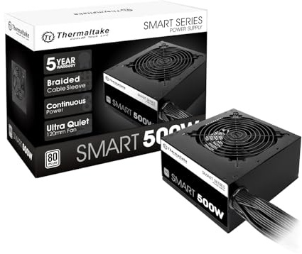 Thermaltake Smart 500W 80+ White Certified PSU, Continuous Power with 120mm Ultra Quiet Cooling Fan, ATX 12V V2.3/EPS 12V Active PFC Power Supply PS-SPD-0500NPCWUS-W