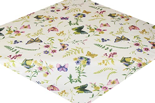 KAMACA Tischdecke Schmetterlinge auf der Blumenwiese Tischwäsche Küche Esstisch Frühling Sommer Blumen waschbare Tischdekoration ganzjährig (Mitteldecke 85x85 cm)