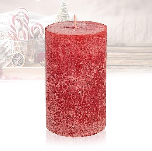 Candelo Hochwertige Kerze Weihnachten Ambiente Rustik - Rot - Rustic Stumpenkerze 12cm lange Brenndauer ca. 54 Std - Weihnachtskerzen Adventskranz
