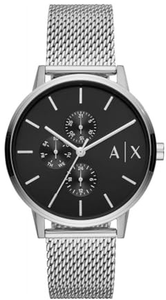 Armani Exchange Uhr für Männer, QuarzMultifunktionswerk, 42mm Silbernes Edelstahlgehäuse mit Edelstahlarmband, AX2714