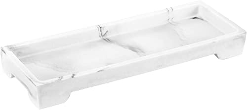 Luxspire Vanity Tray, Bathroom Toilet Tank Storage Tray, Resin Kitchen Sink Trays, Vanity Countertop Organiser for Candles Soap Towel Perfume Holder Decor Jewlery Dish, Marble Style -S- Gravel White