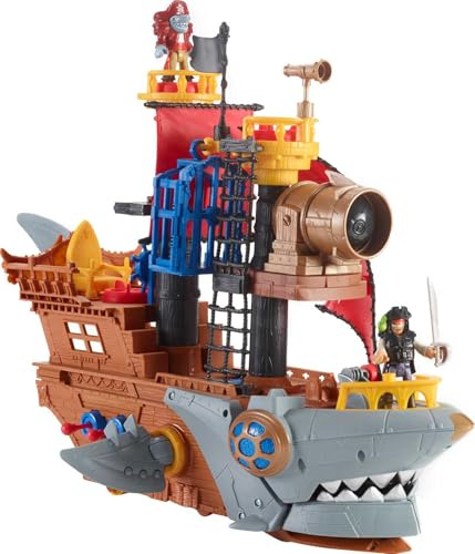Fisher-Price Imaginext Coffret Bateau Pirate-Requin, jouet pour tout petit avec figurines et accessoires pour jeu de rôle pour les enfants à partir de 3 ans, Mattel HGN68