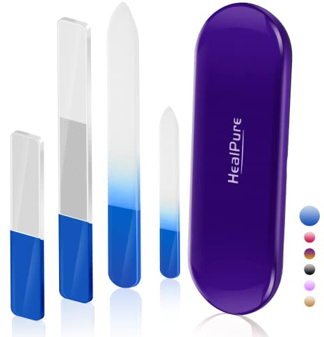 Lima per unghie in vetro, 4 lime per unghie in cristallo e nano, set di qualità premium con custodia, strumento per manicure professionale, lima per unghie naturali, regalo per donne e ragazze