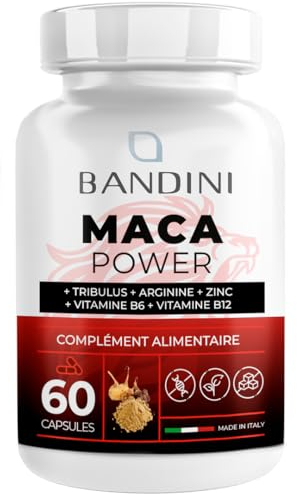 Bandini® Maca Power 60 Kapseln (schwarz) | Maca 4:1 Extrakt mit Tribulus Terrestris + Arginin + Zink + B6 + B12 | Immunsystem, Stress, Müdigkeit | Laborgeprüft, hochdosiert, vegan, ohne Zusätze